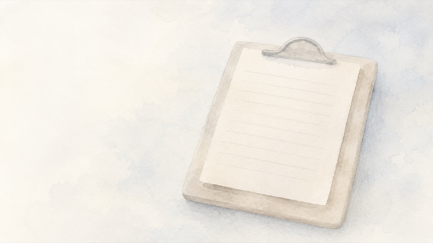 問診票をはさんだクリップボードの水彩イラスト ― 妊活で病院の受診を考える目安