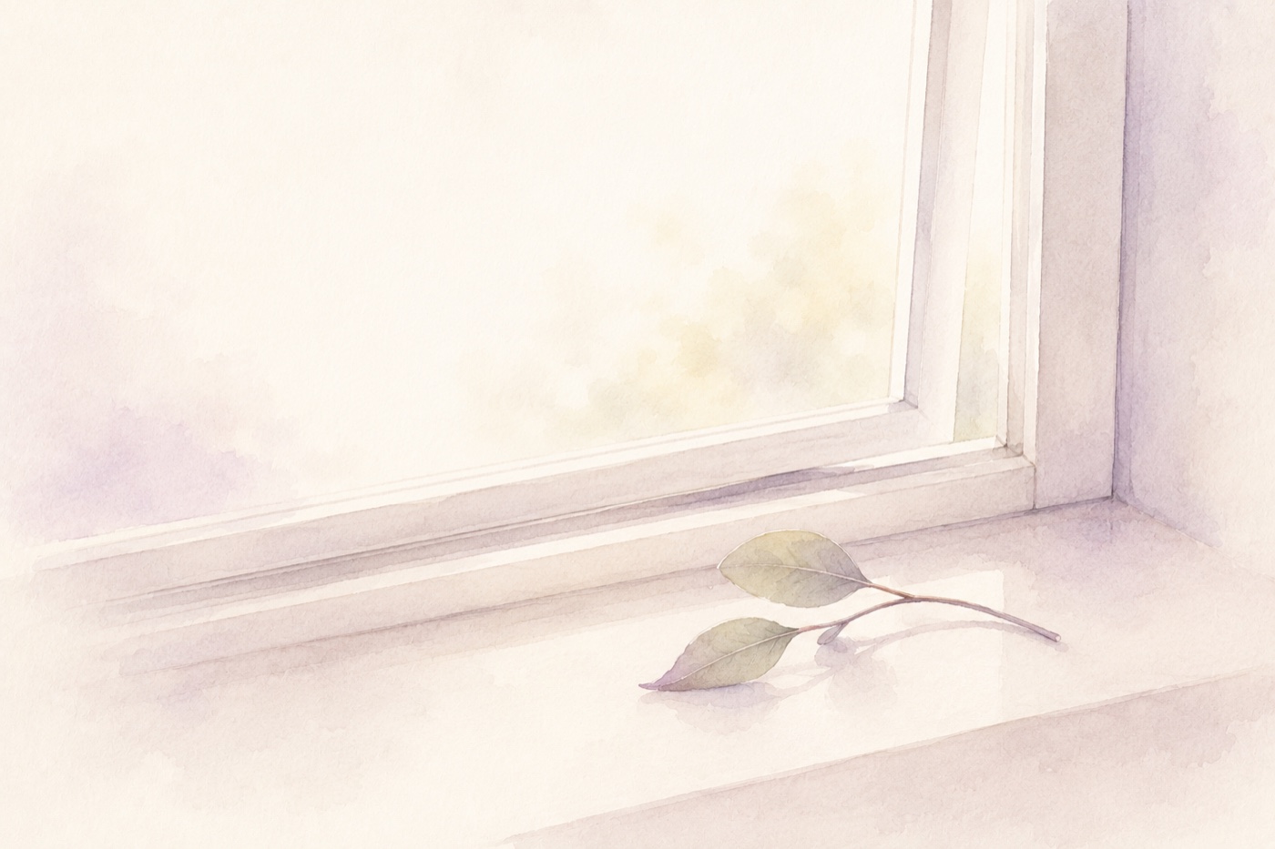 窓辺の葉の枝の水彩イラスト ― 妊活の温度差がつらいときに責めずに話すコツ