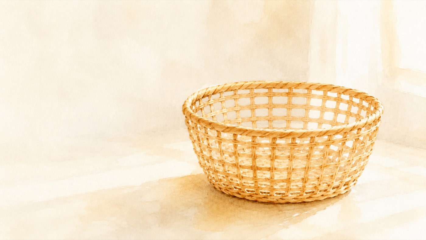 空の籐かごの水彩イラスト ― 妊活中に整えたい生活習慣の土台づくり